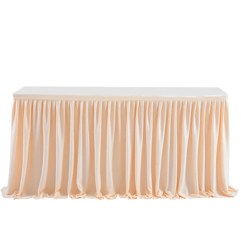 Anydrape Table Skirt Champagne Polyester Pleated Ruffle Dining Tablecloth For Wedding Banquet Birthday Party Table Decoration 6FT