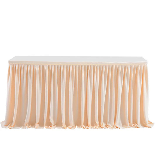 Anydrape Table Skirt Champagne Polyester Pleated Ruffle Dining Tablecloth For Wedding Banquet Birthday Party Table Decoration 6FT