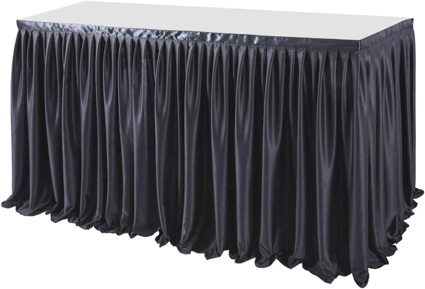 Anydrape Table Skirt Black Polyester Pleated Ruffle Dining Tablecloth For Wedding Banquet Birthday Party Table Decoration 6FT
