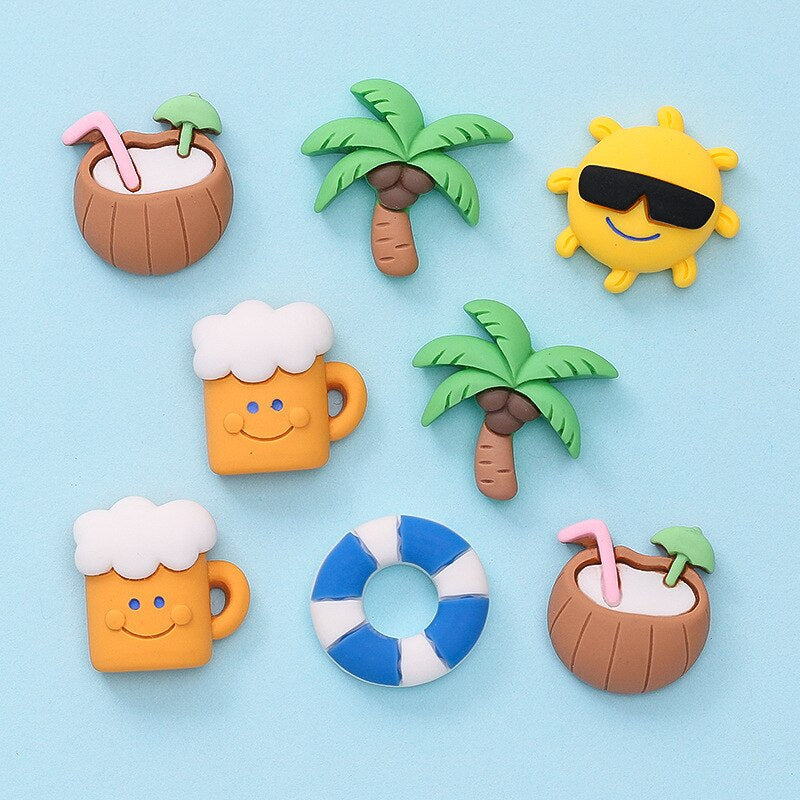 Anykidz 5pcs Beach Holiday Design Shoe Charm Accessories Jeans Clogs Pendant Pin Designer Ornament Jibbitz for Crocs