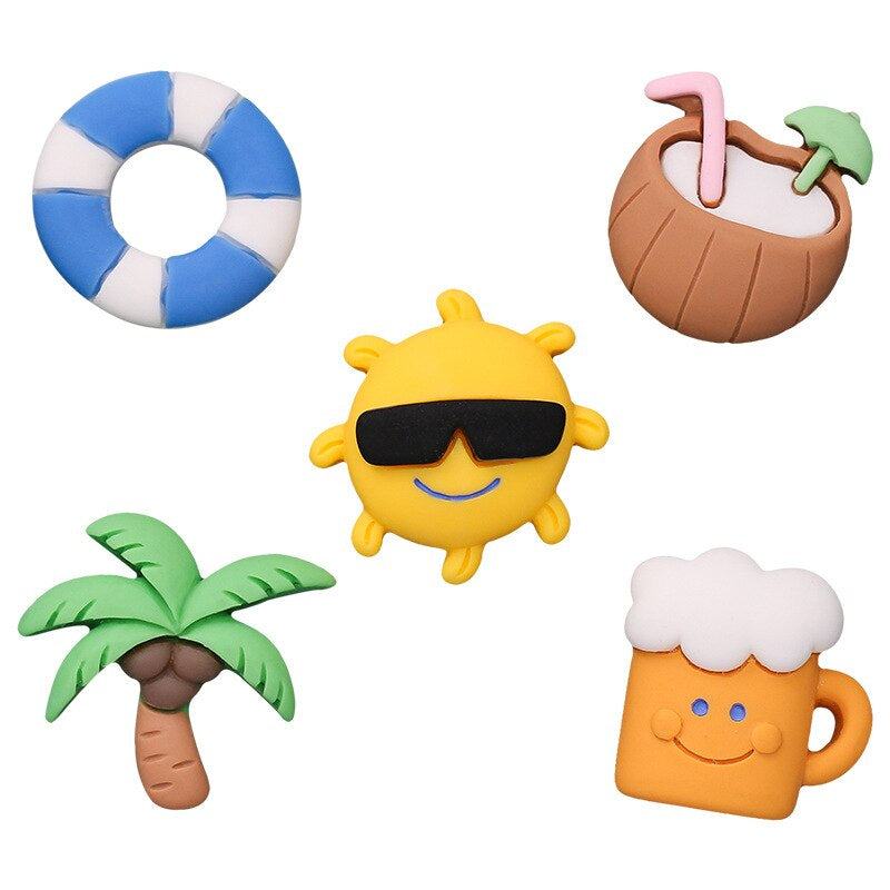 Anykidz 5pcs Beach Holiday Design Shoe Charm Accessories Jeans Clogs Pendant Pin Designer Ornament Jibbitz for Crocs