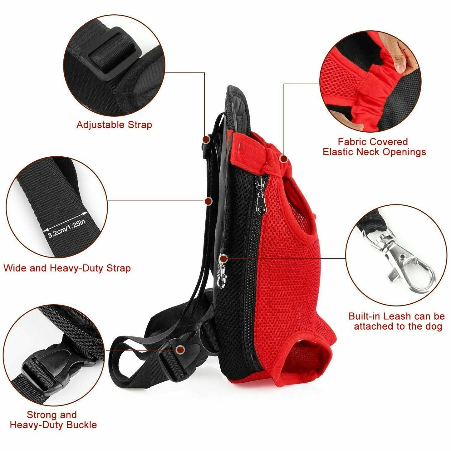 AnyWags Red Portable Dog Carrier with Breathable Hands-Free Pet Mesh and Strap Backpack 34cm