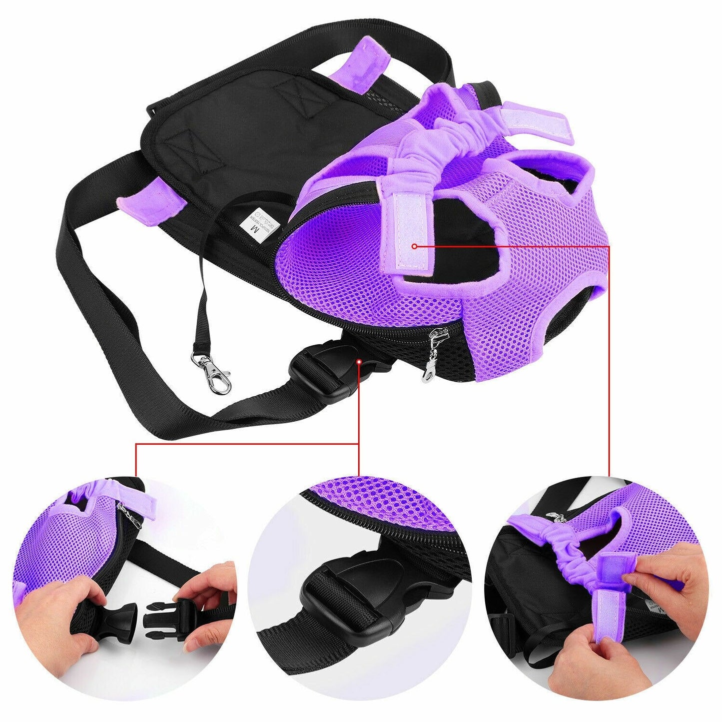 AnyWags Purple Portable Dog Carrier with Breathable Hands-Free Pet Mesh and Strap Backpack 34cm