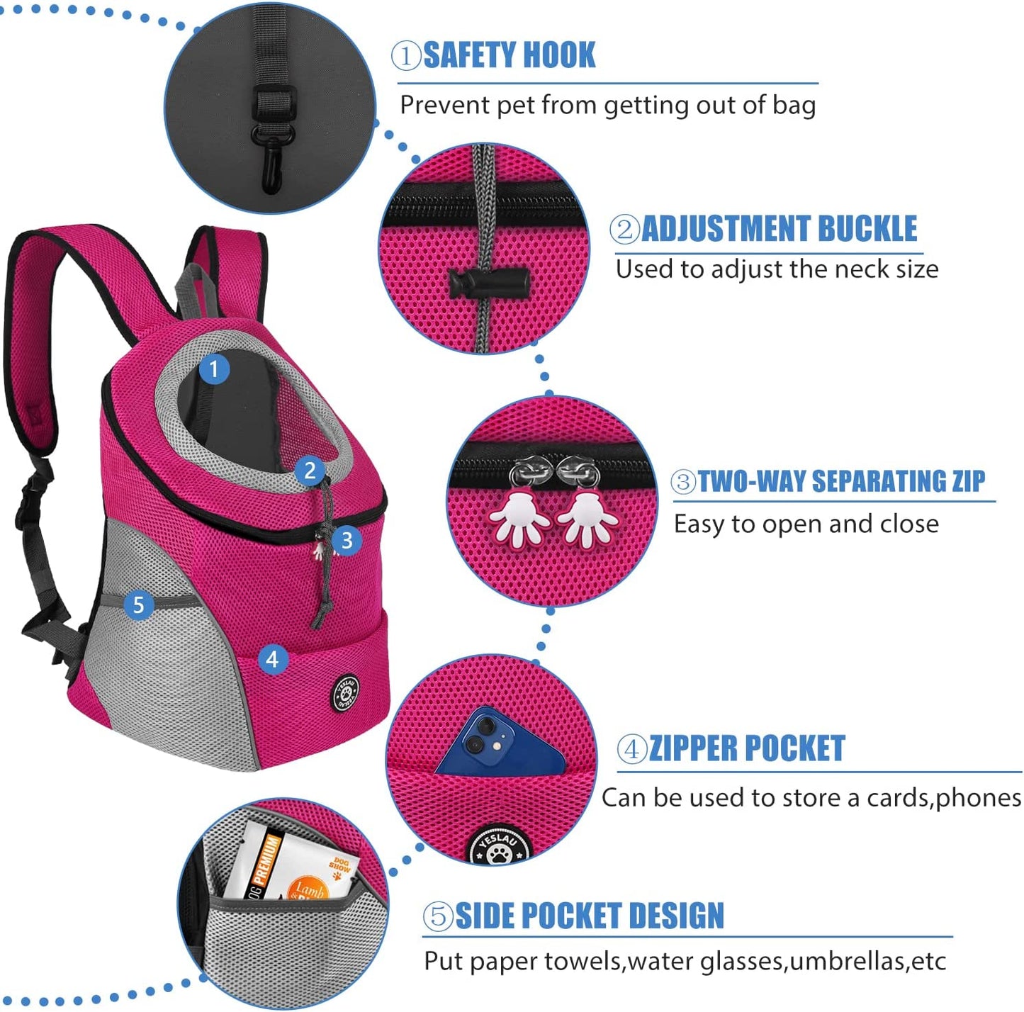 AnyWags Pink Portable Dog Carrier with Breathable Mesh and Strap Backpack 16cm