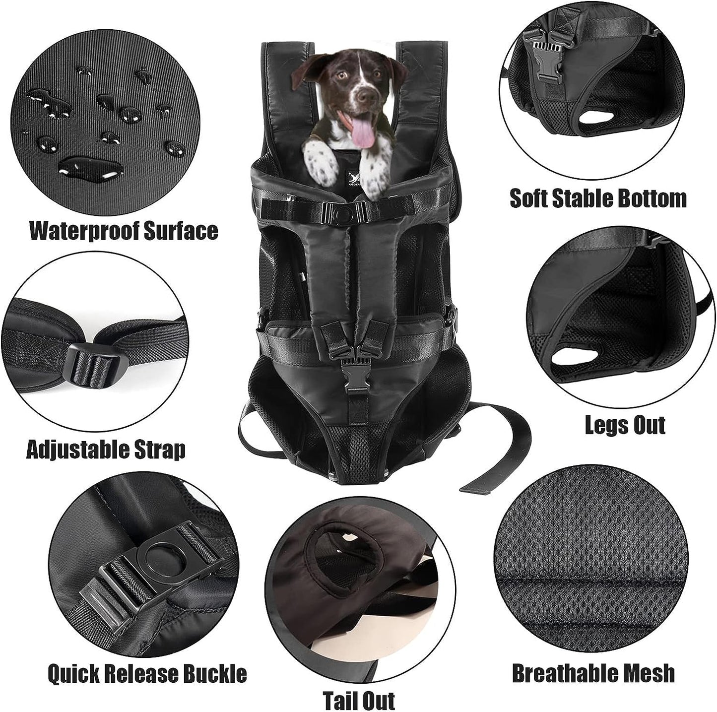 AnyWags Black Dog Carrier with Breathable Hands-free Pet Mesh Strap Backpack 31cm