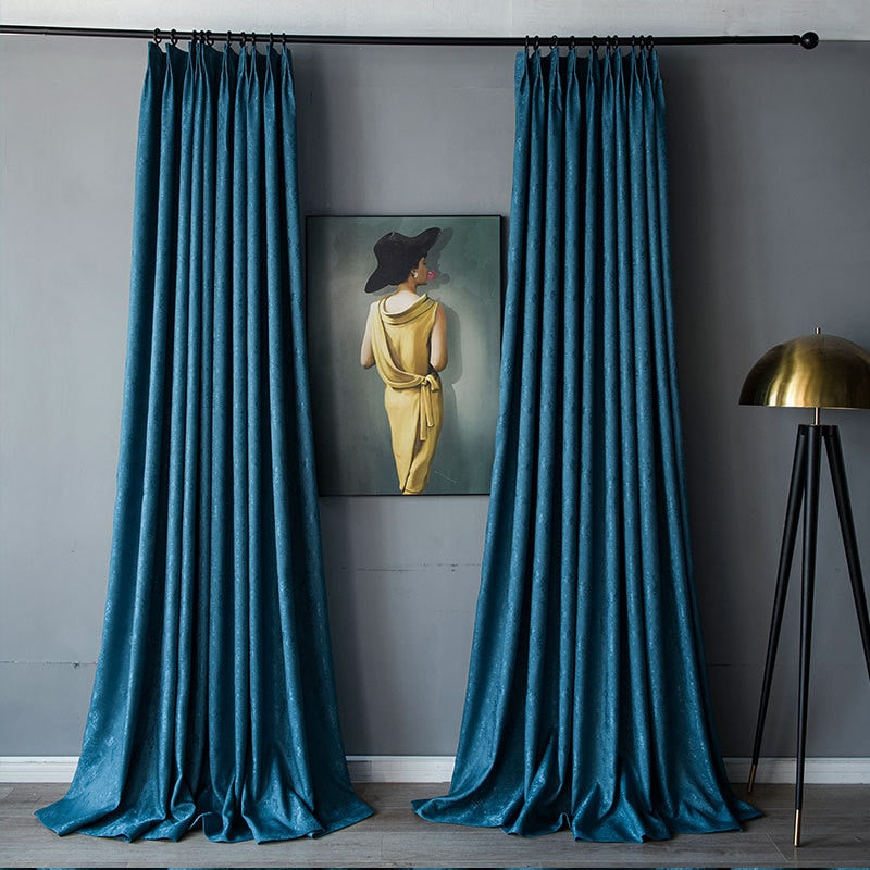 Anyhouz Curtain Blue Plain Blackout Curtains for Living Room 100cm