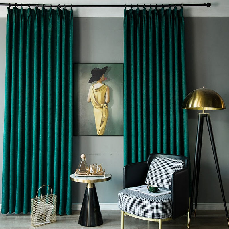 Anyhouz Curtain Dark Green Plain Blackout Curtains for Living Room 100cm