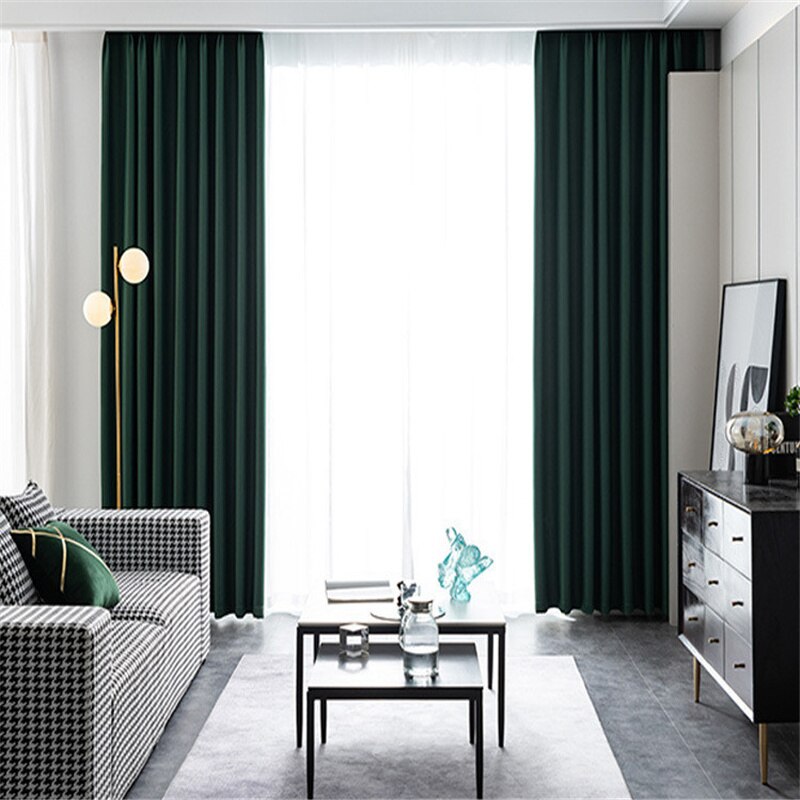 Anyhouz Curtain Cardamom Green Blackout Curtains for Living Room 100cm