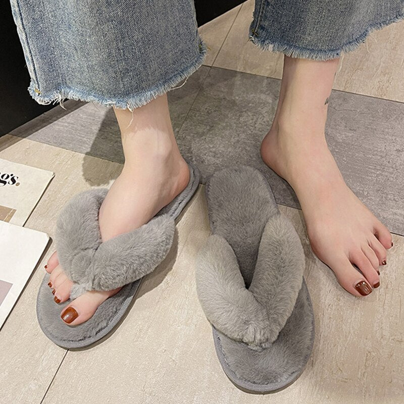AnyStep Flip Grey Fluffy Indoor Slip On Plush Slipper One Size 7-8