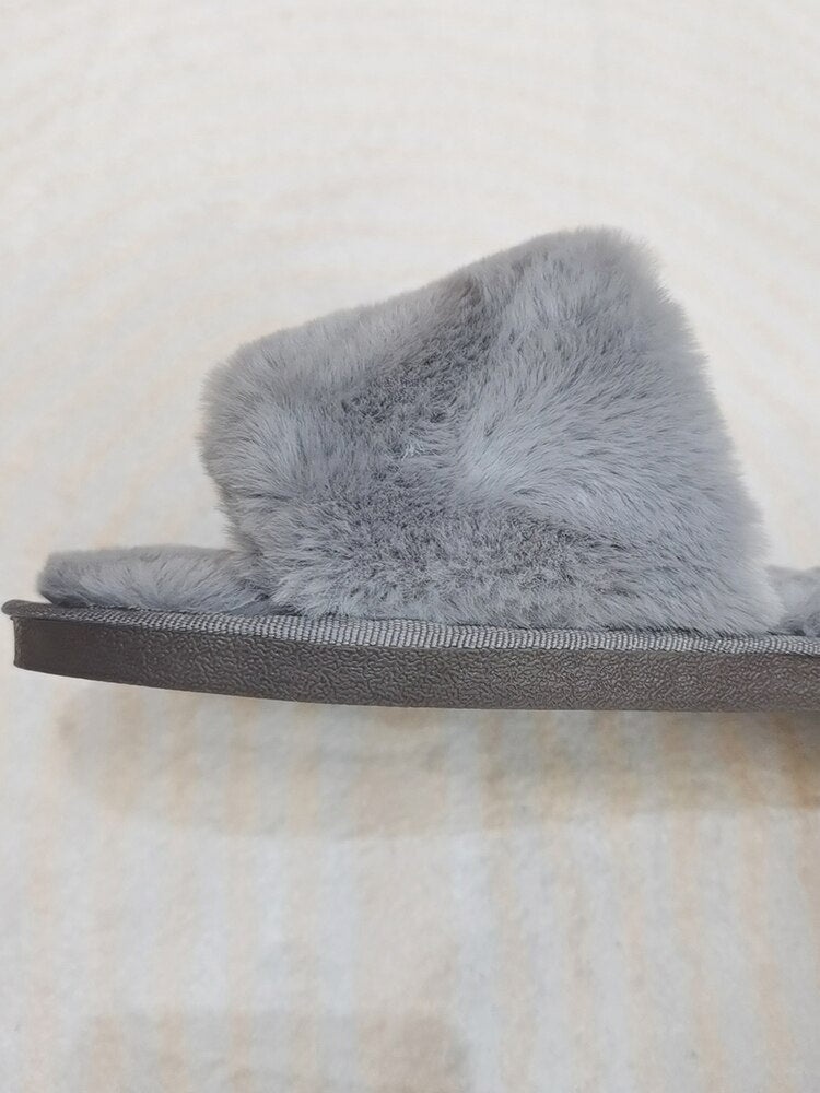 AnyStep Flip Black Fluffy Indoor Slip On Plush Slipper One Size 7-8