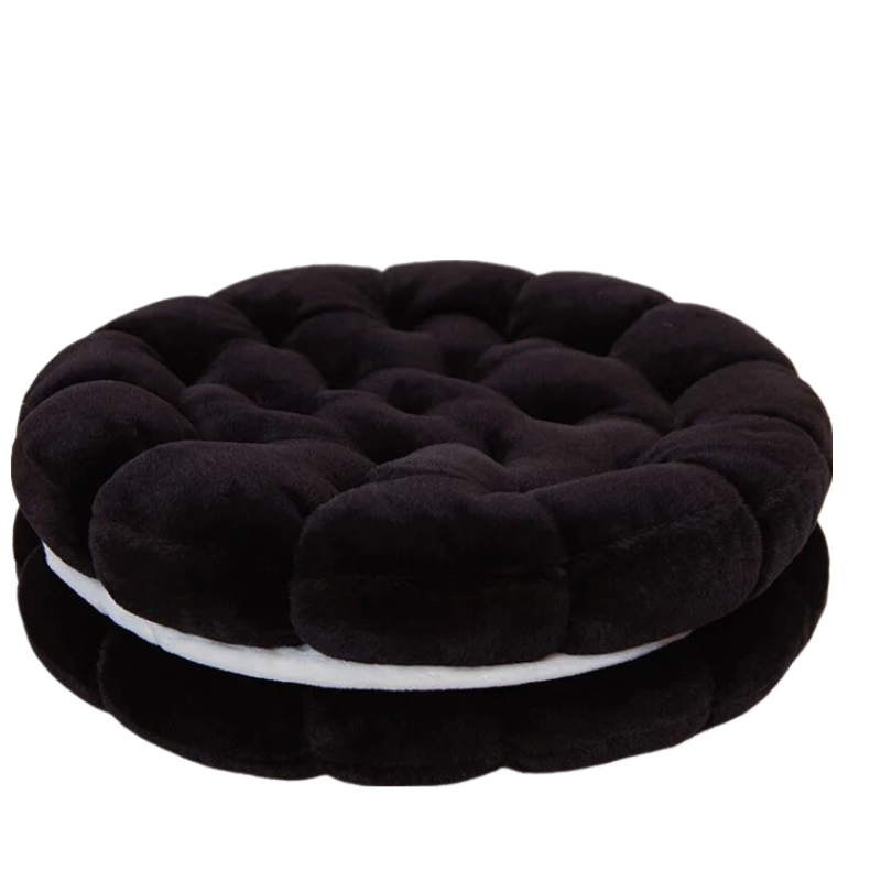 Anyhouz Plush Pillow Black Round Double Biscuit Shape Stuffed Soft Pillow Seat Cushion Room Decor