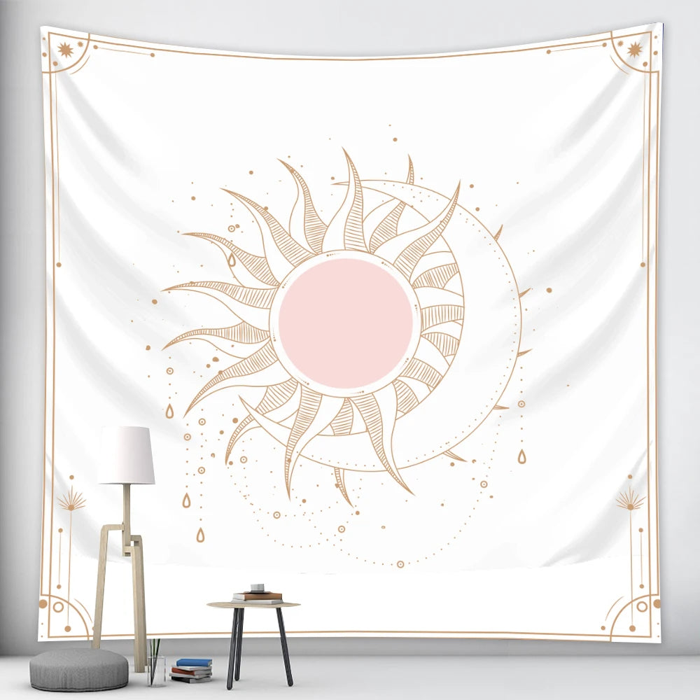 Anyhouz Tapestry Pink Sun and Moon Dance 150x100cm Psychedelic Scene Art Hippie Bohemian Decorative Sheet