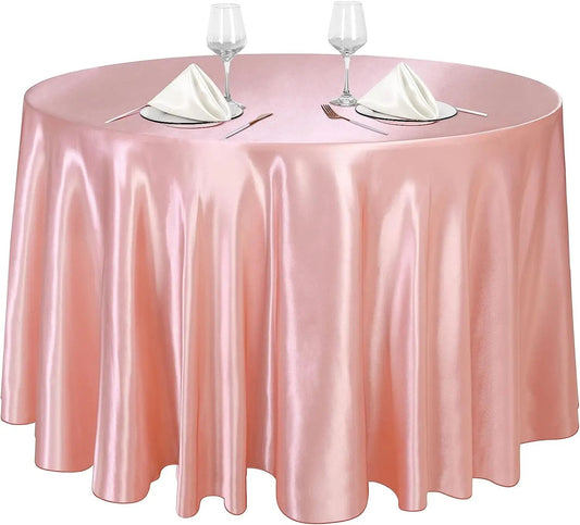 Anyhouz Table Cover Rose Gold Round Satin Bright Smooth Silk or Wedding Banquet Anniversary Dining Table Decor 145cm