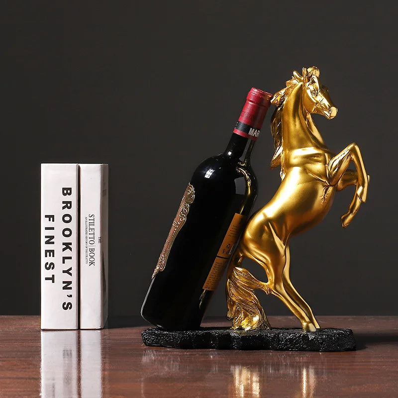 Anyhouz Home Figurine Golden Horse Wine Rack Storage Figurines