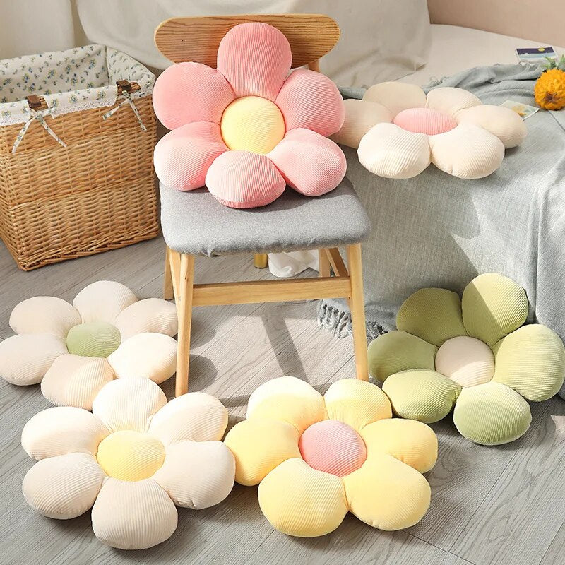 Anyhouz Plush Pillow White Pink Flower Shape Stuffed Soft Pillow Seat Cushion Room Decor 30-35cm