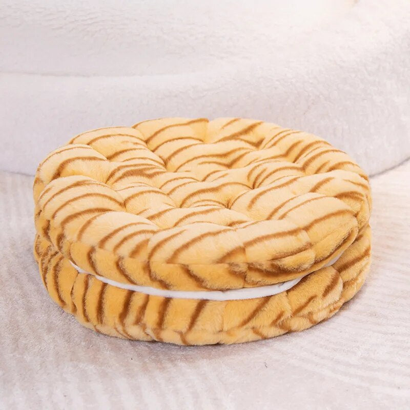 Anyhouz Plush Pillow Yellow Tiger Round Double Biscuit Shape Stuffed Soft Pillow Seat Cushion Room Decor