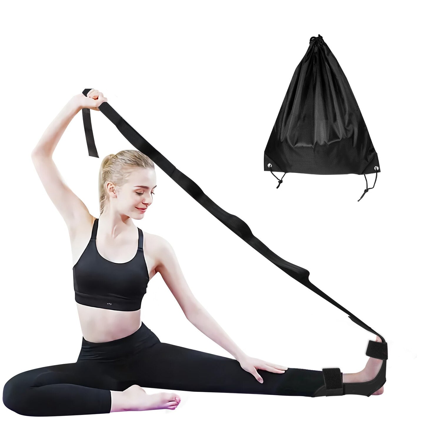 Anyfit Yoga Band Stretcher Solid Black Strap Resistance Belt With Bundle Bag
