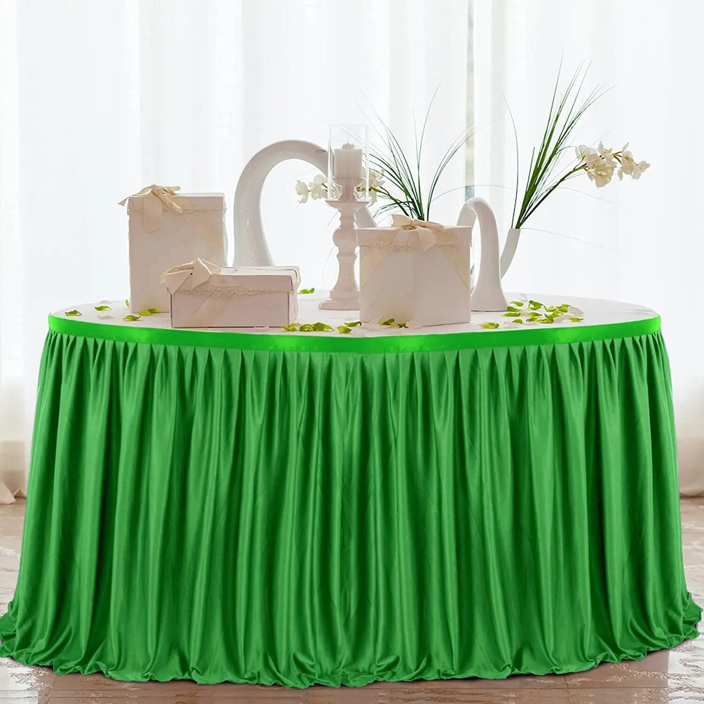 Anydrape Table Skirt Green Polyester Pleated Ruffle Dining Tablecloth For Wedding Banquet Birthday Party Table Decoration 6FT