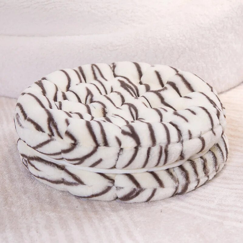 Anyhouz Plush Pillow White Tiger Round Double Biscuit Shape Stuffed Soft Pillow Seat Cushion Room Decor