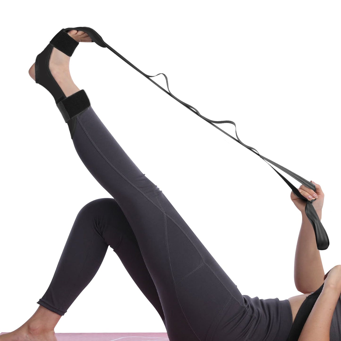 Anyfit Yoga Band Stretcher Solid Black Strap Resistance Belt With Bundle Bag