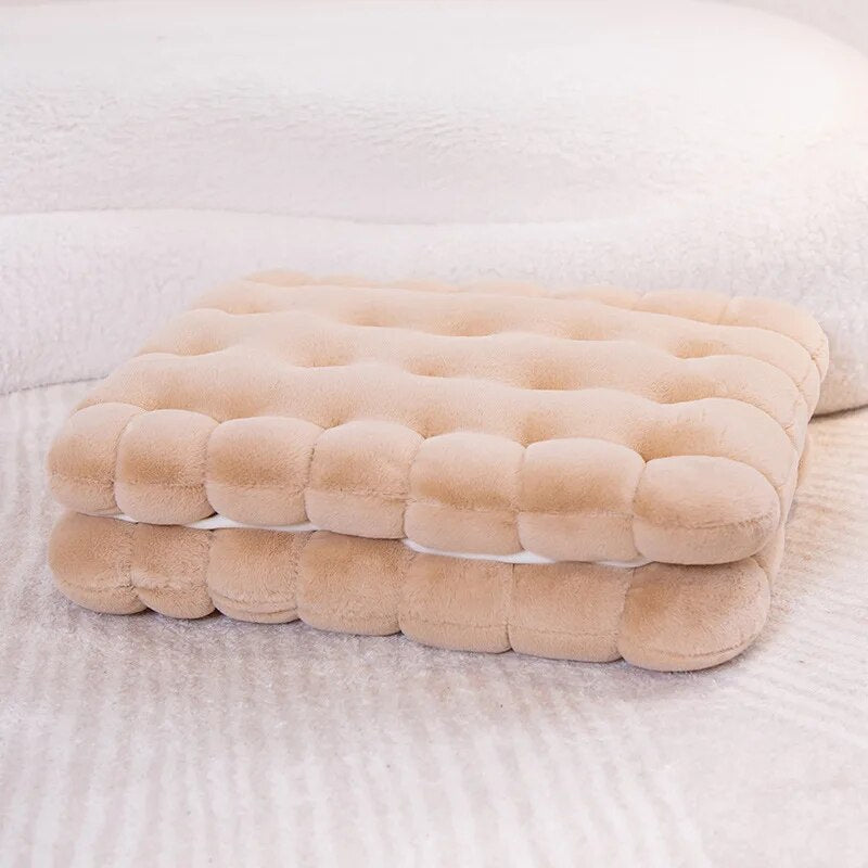 Anyhouz Plush Pillow Light Brown Square Double Biscuit Shape Stuffed Soft Pillow Seat Cushion Room Decor