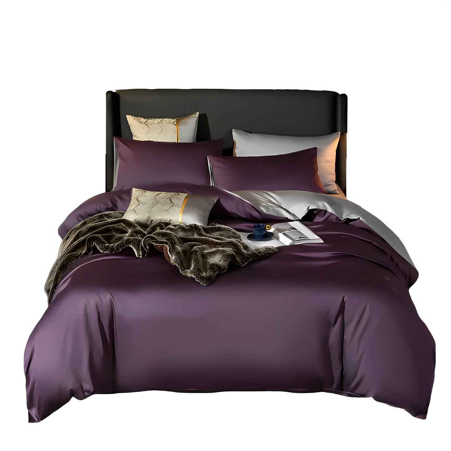 Anycozy Duvet Comforter Set Full Purple/ Light Grey Blanket Bedspread 6 Pcs Bed Set