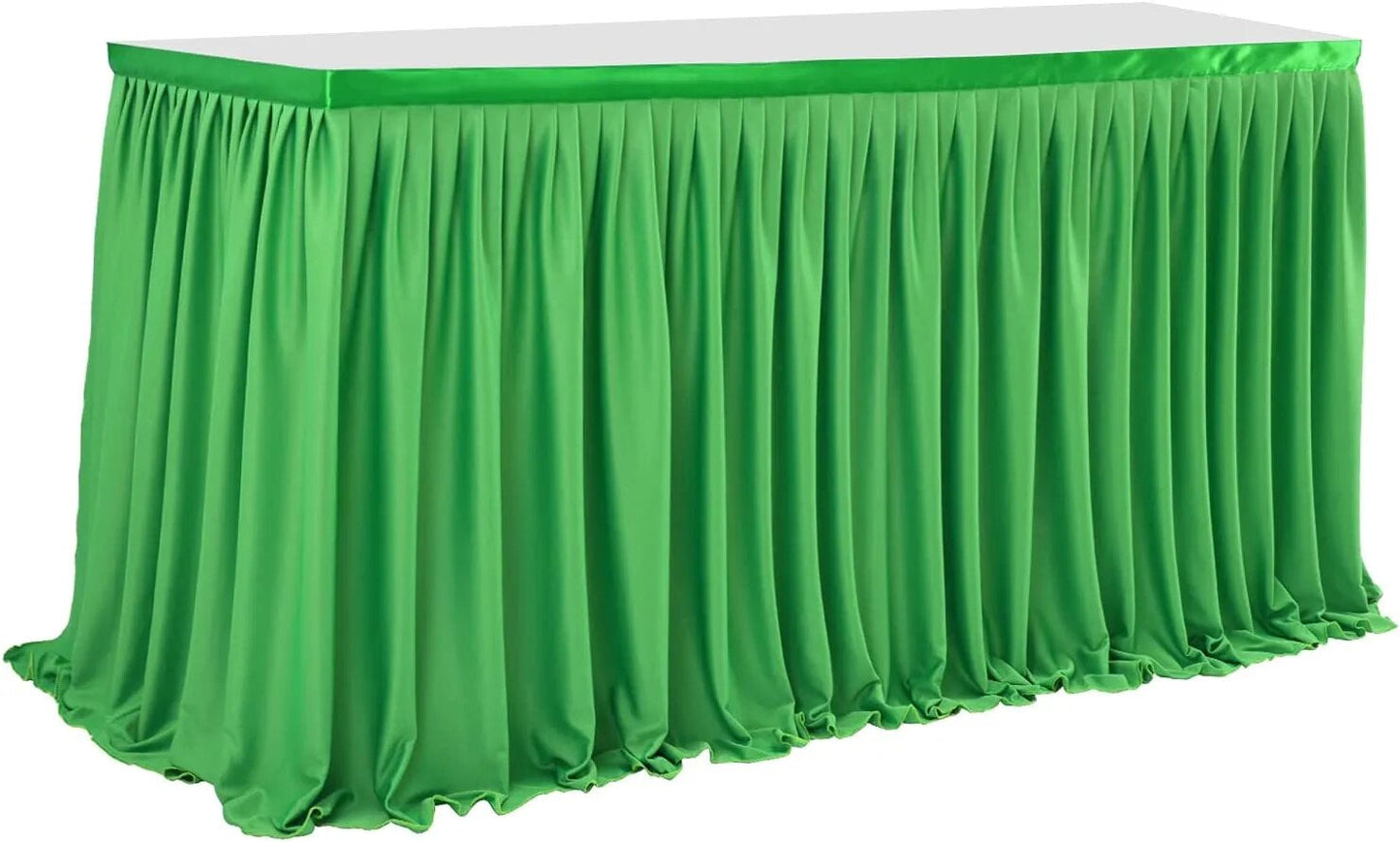 Anydrape Table Skirt Green Polyester Pleated Ruffle Dining Tablecloth For Wedding Banquet Birthday Party Table Decoration 6FT