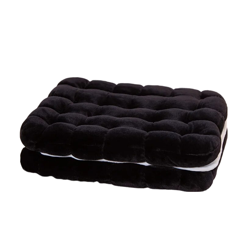 Anyhouz Plush Pillow Black Square Double Biscuit Shape Stuffed Soft Pillow Seat Cushion Room Decor