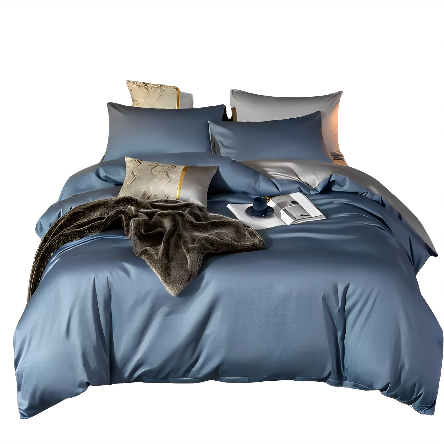 Anycozy Duvet Comforter Set Double Blue/ Light Grey Blanket Bedspread 6 Pcs Bed Set
