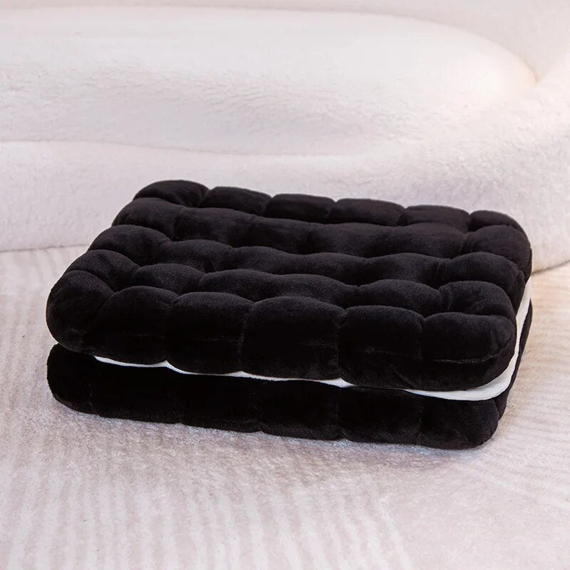 Anyhouz Plush Pillow Black Square Double Biscuit Shape Stuffed Soft Pillow Seat Cushion Room Decor