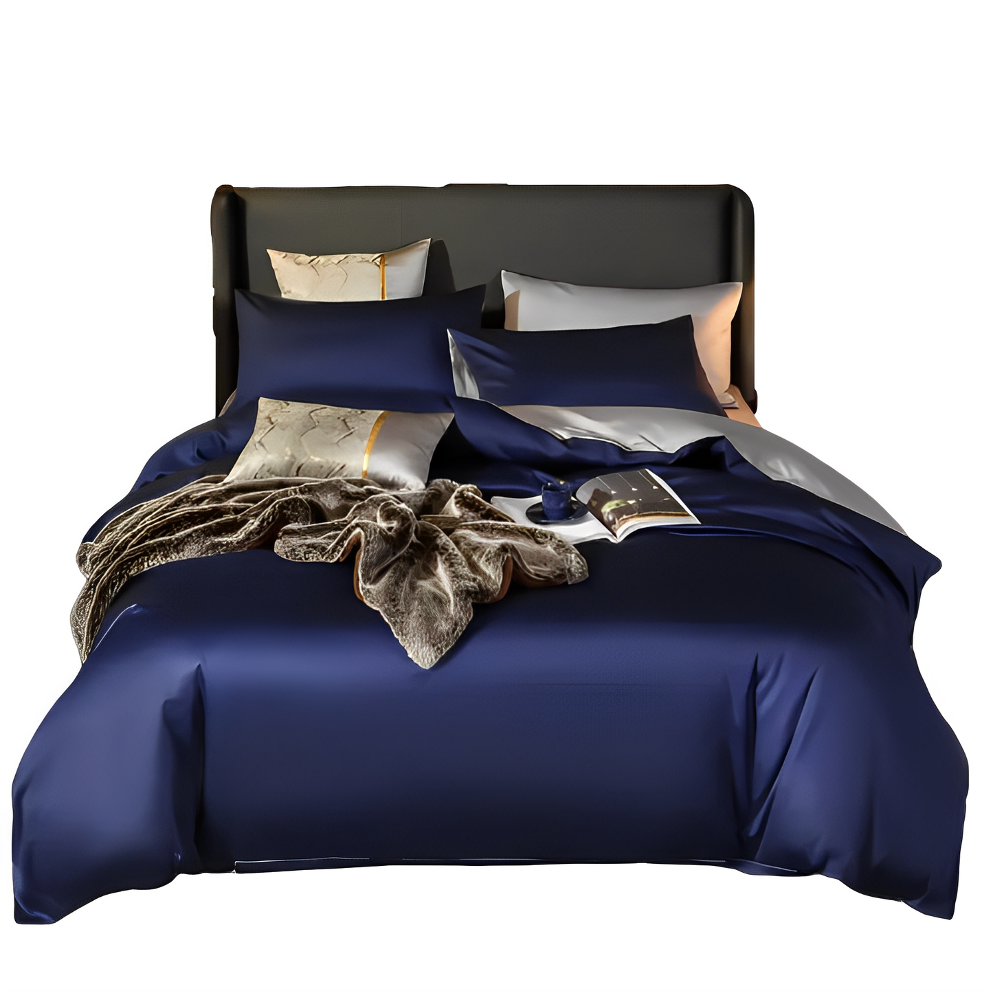 Anycozy  Duvet Comforter Set Double Navy Blue/ Light Grey Blanket Bedspread 4 Pcs Bed Set