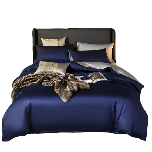 Anycozy  Duvet Comforter Set Double Navy Blue/ Light Grey Blanket Bedspread 4 Pcs Bed Set