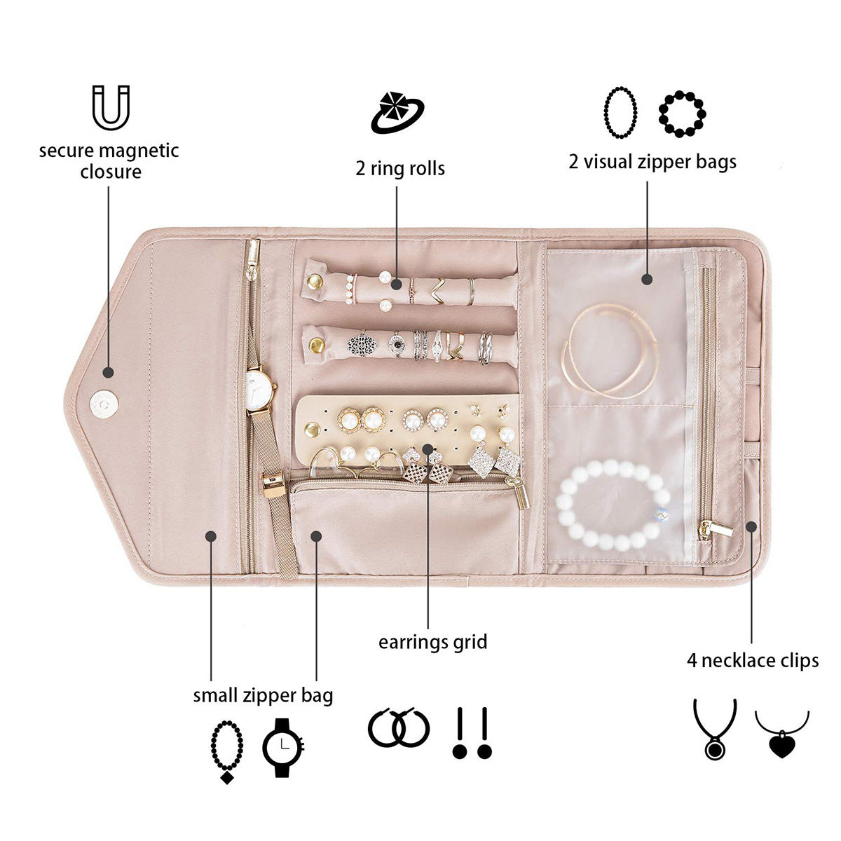 Anyhouz Jewelry Storage Foldable Case Pink XS Portable