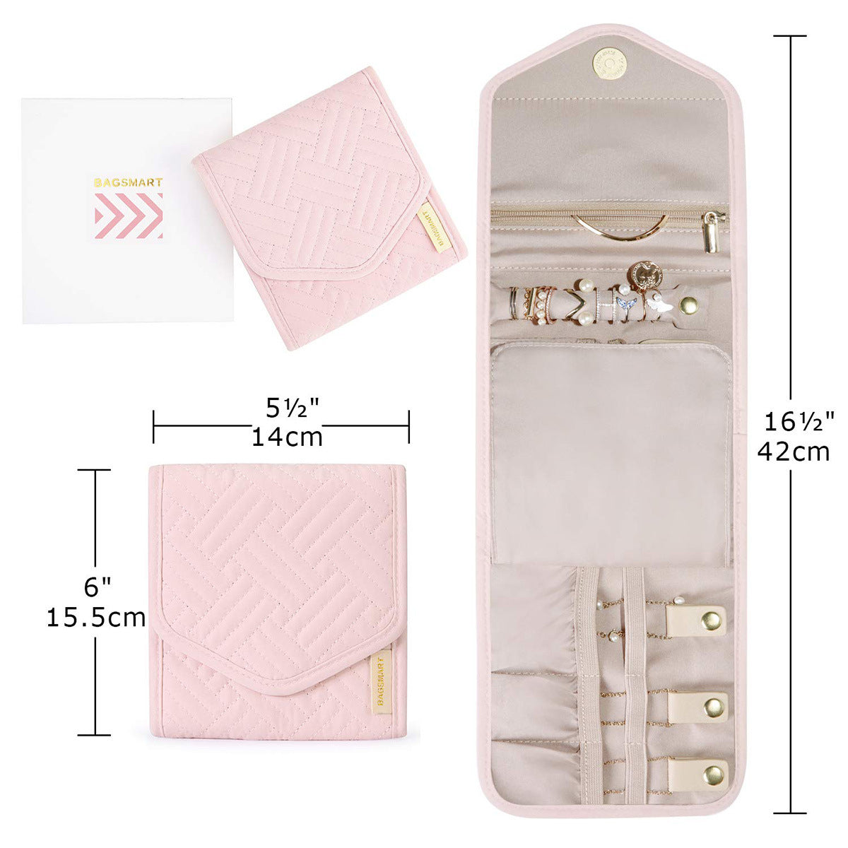 Anyhouz Jewelry Storage Foldable Case Pink Small Portable