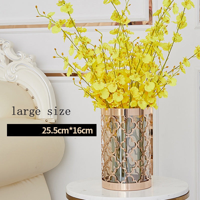 Anyhouz 25.5cm Metal Vase With Glass Tabletop Home Decor