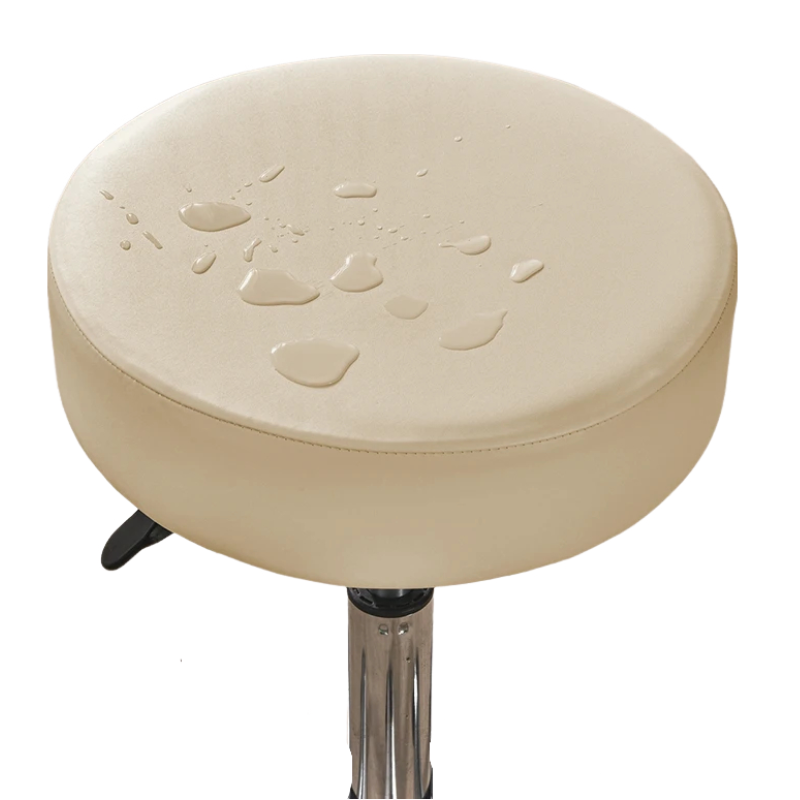 Anyhoux Barstool Cushion Cover Beige Elastic Bands Slipcover for Swivel Chair Barstool Washable PU Leather Cushion Cover
