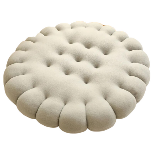 Anyhouz Plush Pillow Gray Round Biscuit Shape Stuffed Soft Pillow Seat Cushion Room Decor