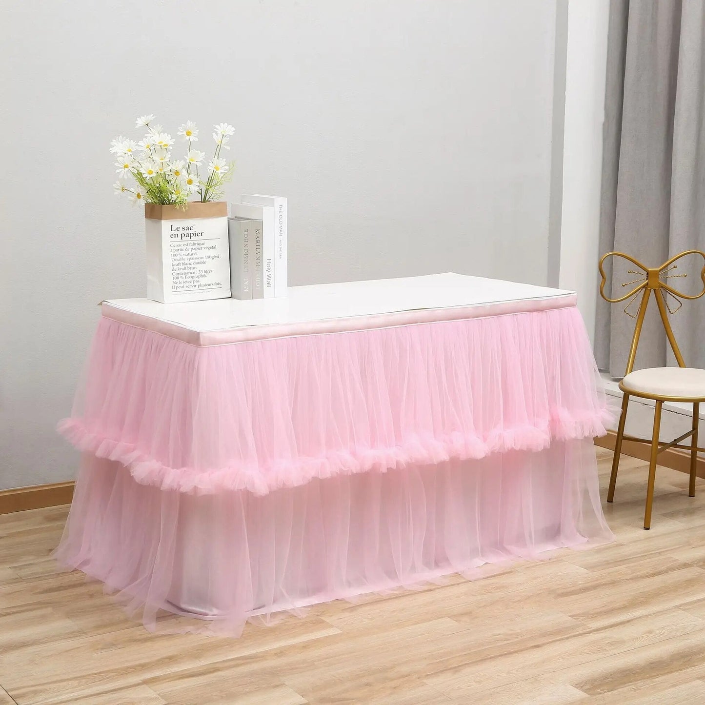 Anyhouz Table Skirt Purple Wedding Tulle Mesh Dining Table Decoration Table Cover For Wedding Reception Banquet 6FT