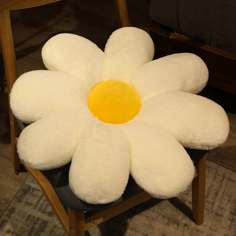 Anyhouz Plush Pillow White Flower Shape Stuffed Soft Pillow Seat Cushion Room Decor 50cm