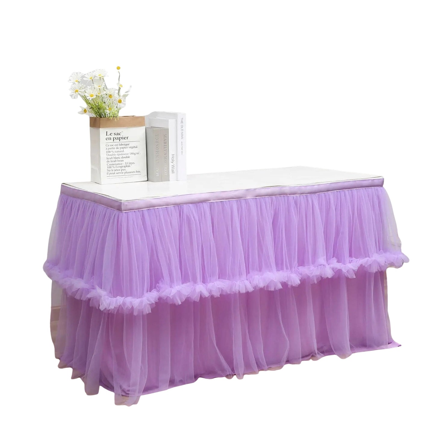 Anyhouz Table Skirt Purple Wedding Tulle Mesh Dining Table Decoration Table Cover For Wedding Reception Banquet 6FT