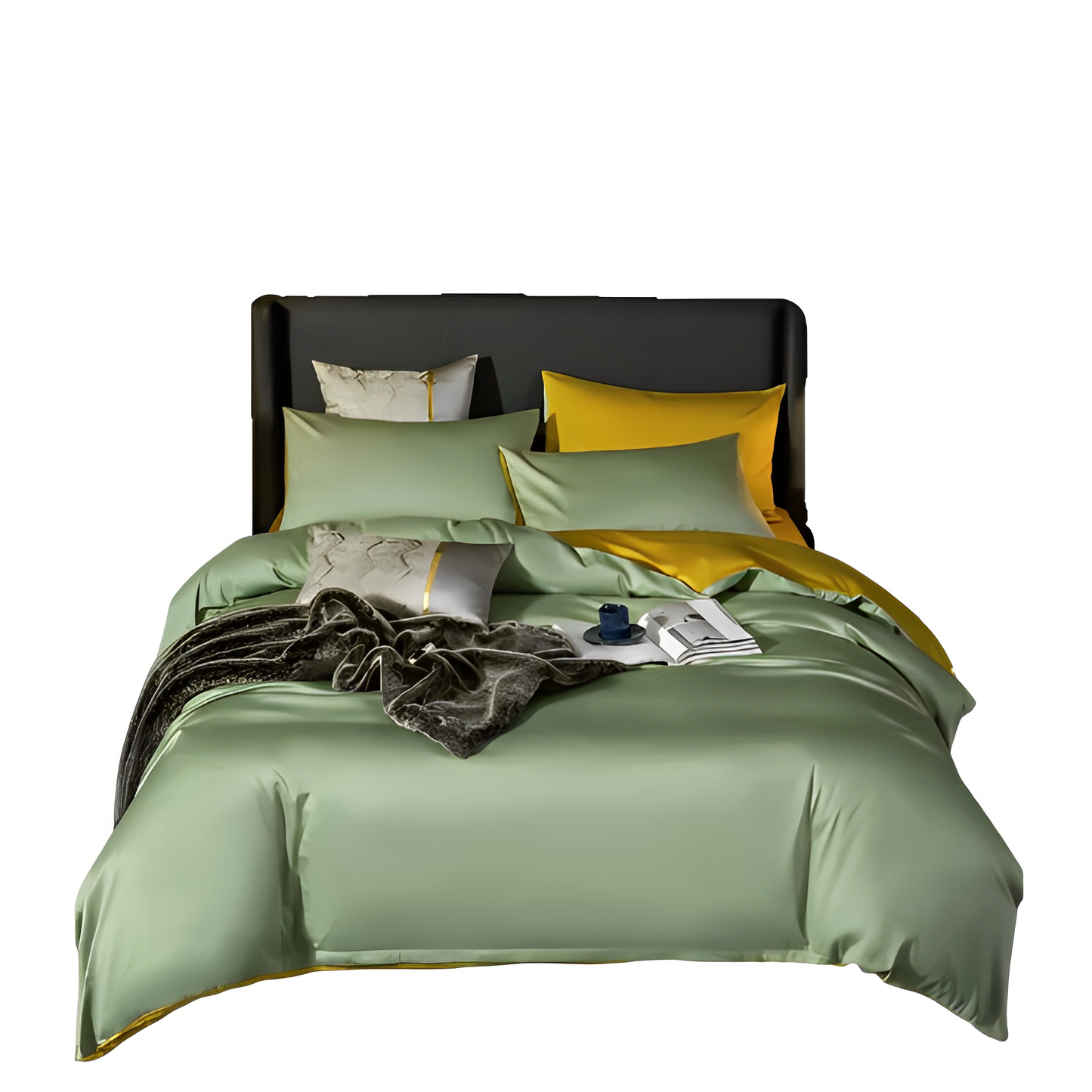 Anycozy Duvet Comforter Set Full Green/ Yellow Blanket Bedspread 4 Pcs Bed Set