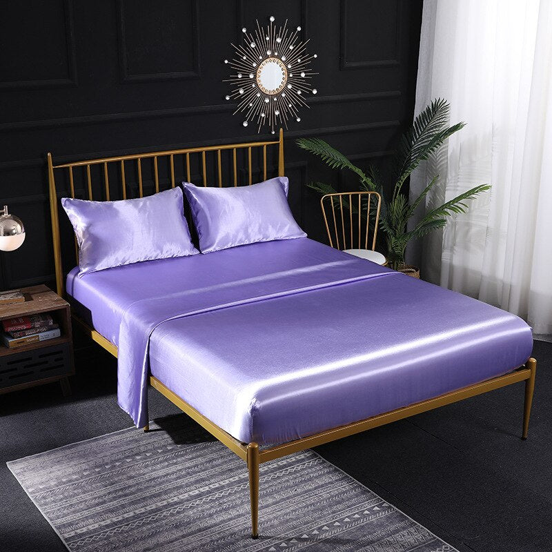 Anyhouz Fitted Sheet 180x200cm Light Purple Luxury Silky Beddings Set with Pillow Cases