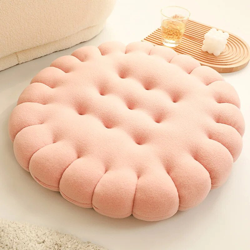 Anyhouz Plush Pillow Light Brown Round Biscuit Shape Stuffed Soft Pillow Seat Cushion Room Decor