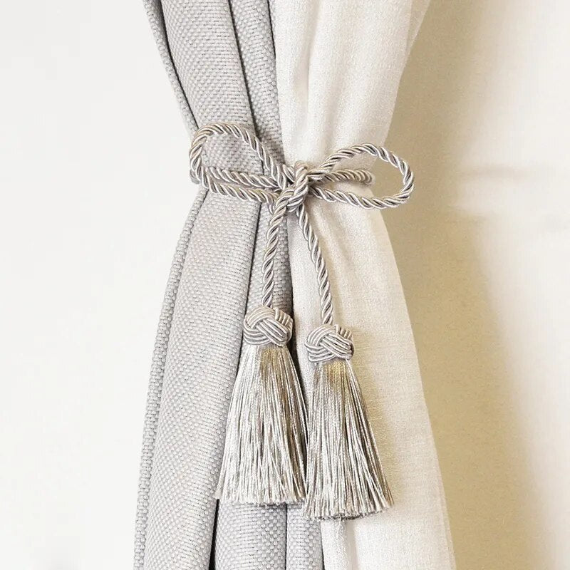 Anyhouz Curtain Tie Light Blue Tassel Curtain Gold Tiebacks