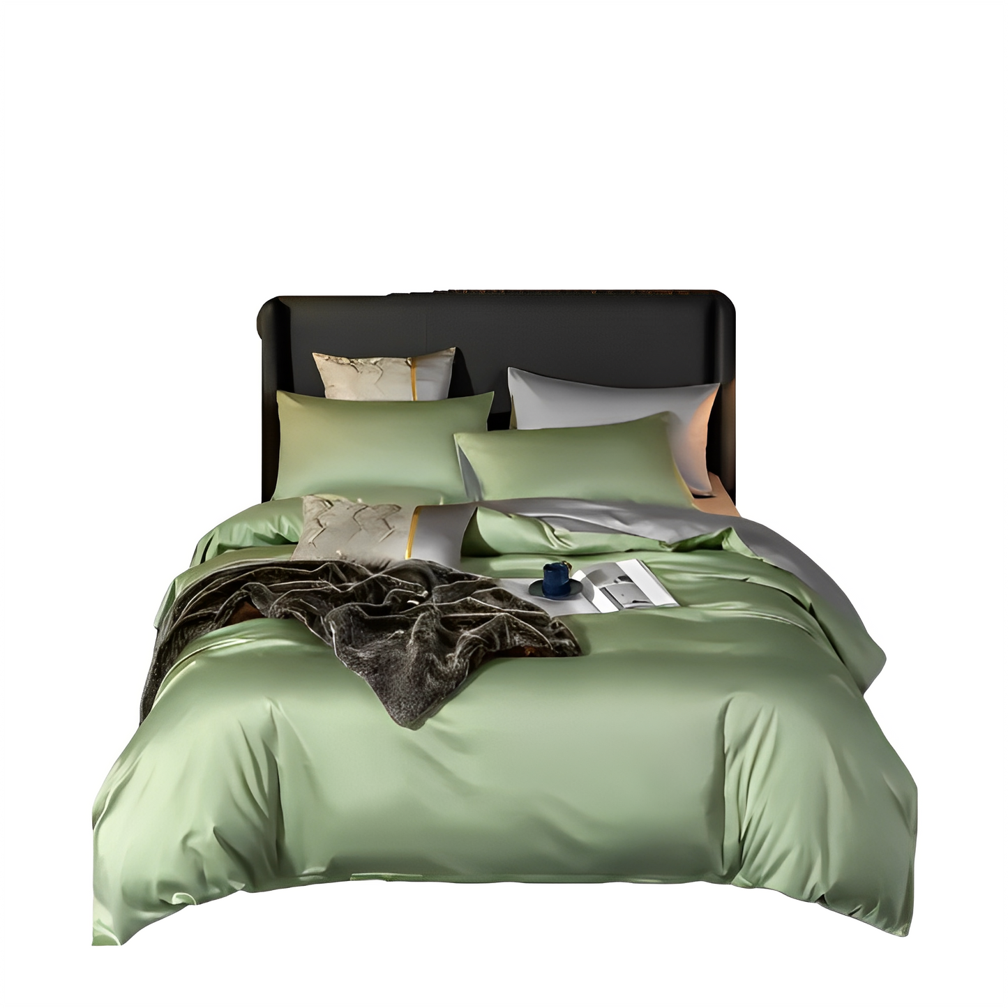 Anycozy Duvet Comforter Set Queen Green/ Light Grey Blanket Bedspread 6 Pcs Bed Set