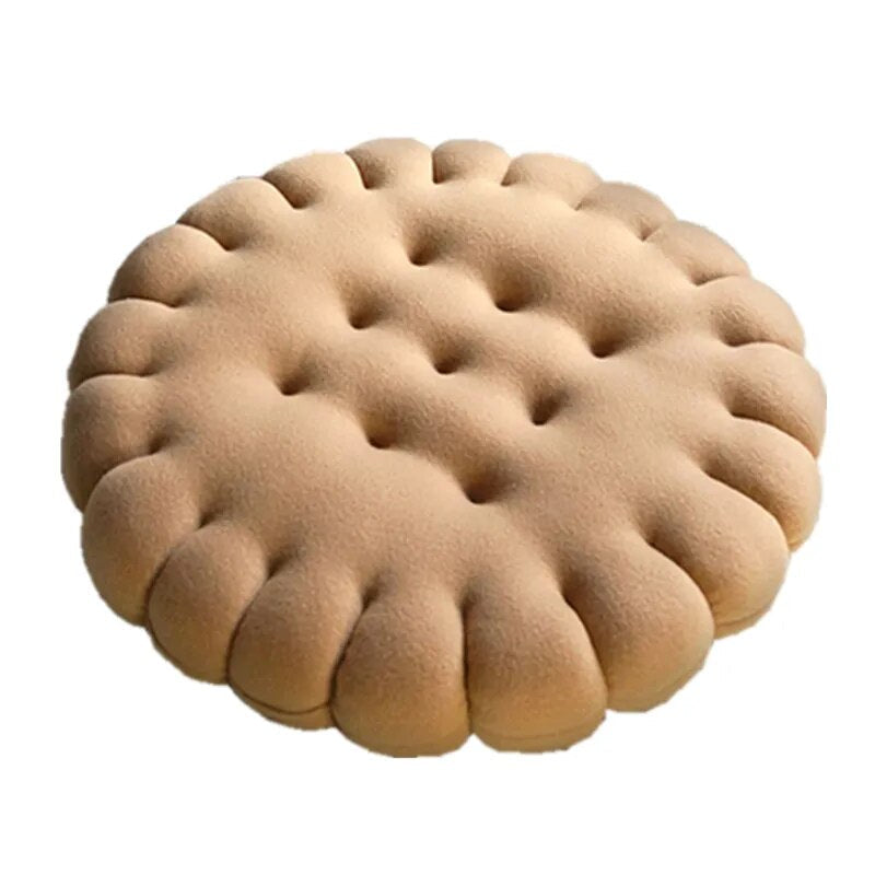 Anyhouz Plush Pillow Light Brown Round Biscuit Shape Stuffed Soft Pillow Seat Cushion Room Decor