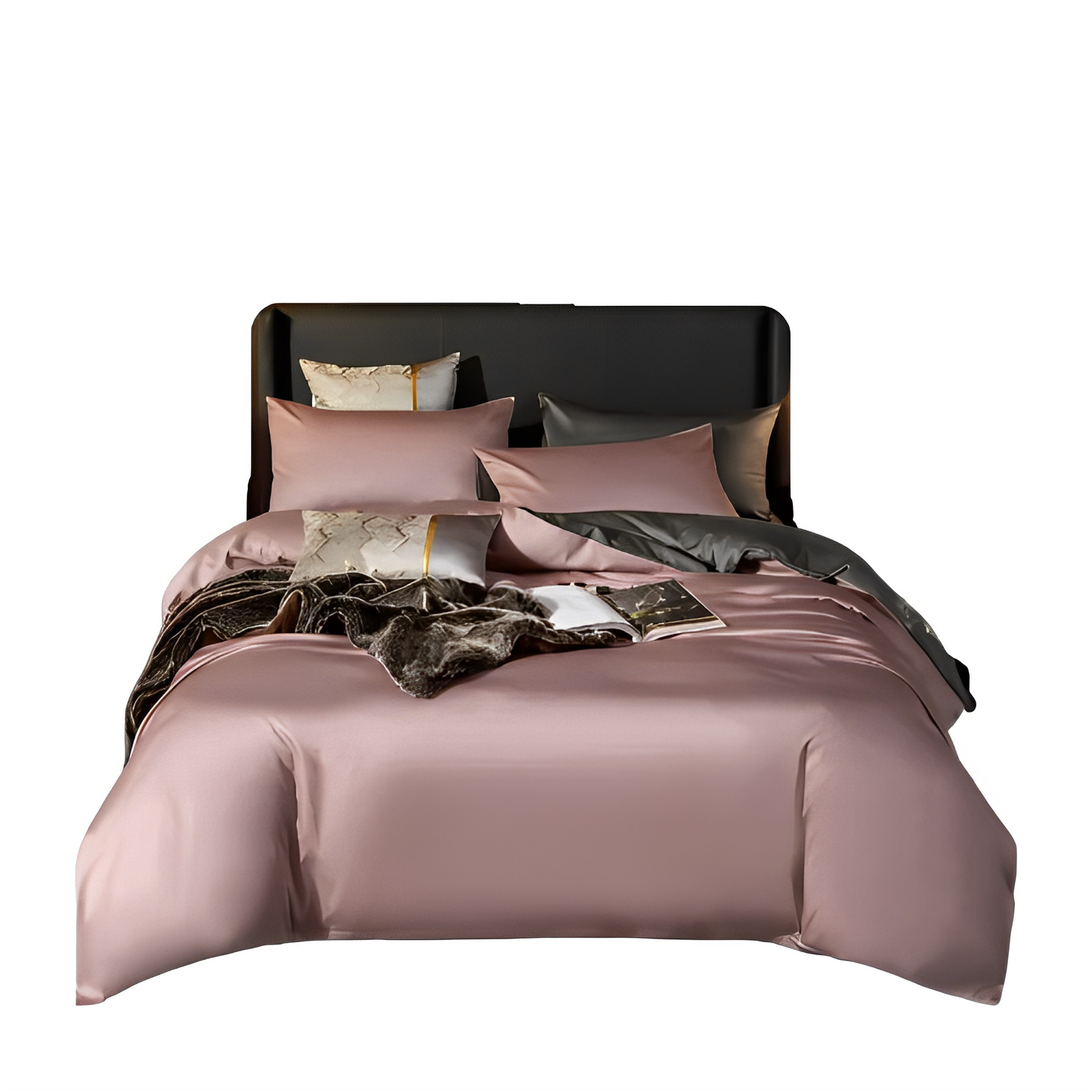 Anycozy Duvet Comforter Set Full Pink/ Deep Grey Blanket Bedspread 4 Pcs Bed Set