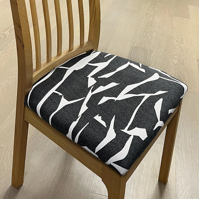 Anyhouz Chair Cover Black and White Crack Linear Design Stretch Seat Cover for Home Dinning Kitchen Washable Removable