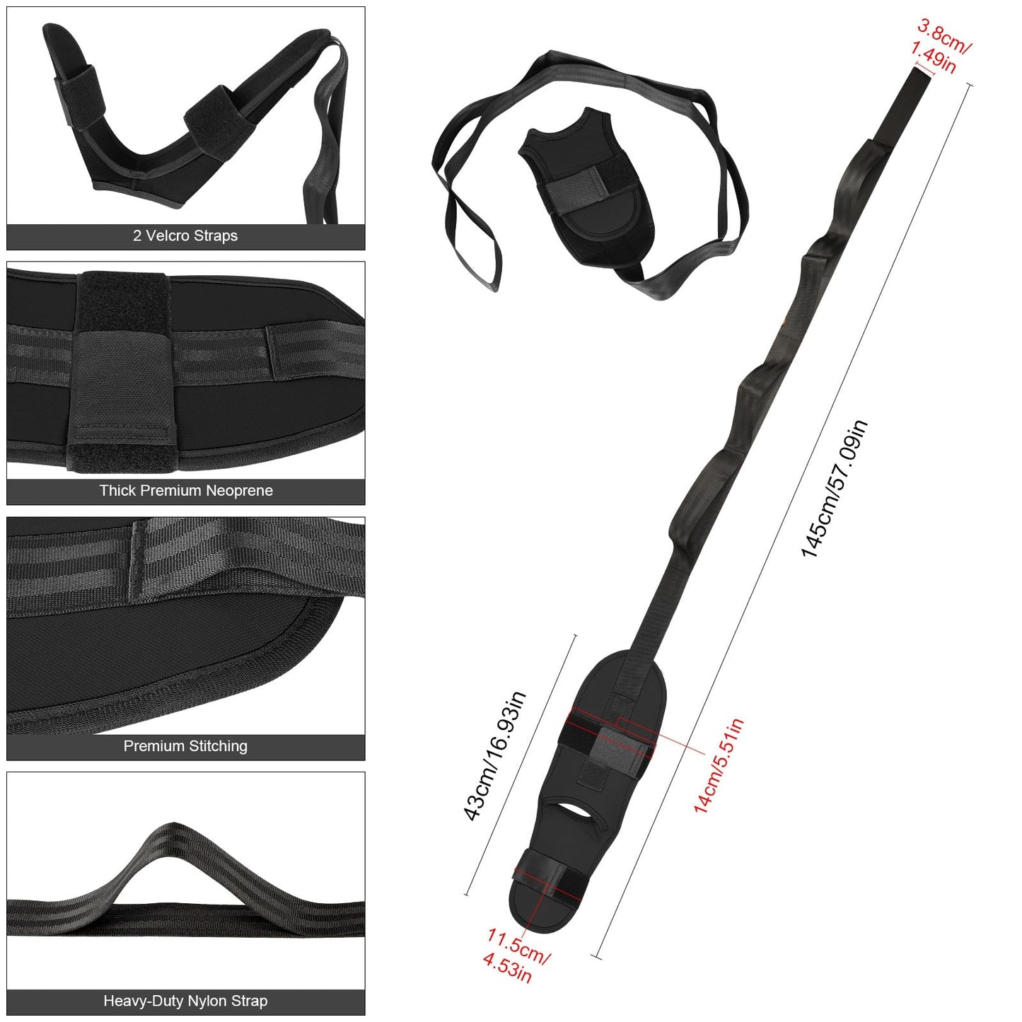 Anyfit Yoga Band Stretcher Solid Black Strap Resistance Belt