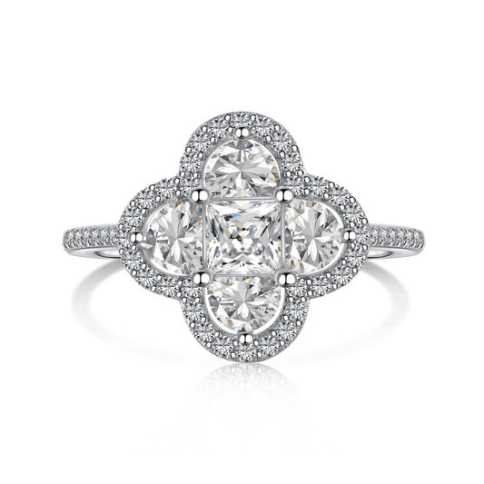 Anyco Ring 18K Silver Plated Four Leaf Clover Diamond Rings